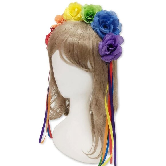 Rainbow Pride Headband Women Rose Flower Crown Boho Accessories for Pride - Picture 2 of 8